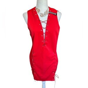 PrettyLittleThing Red Eyelet Dress